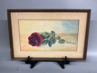 Vintage Framed Still Life Rose Watercolor