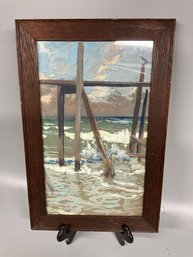 Framed Boardwalk Seascape Painting