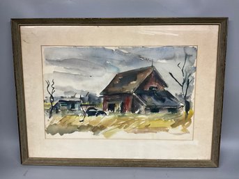 Vintage Farmhouse Watercolor Painting