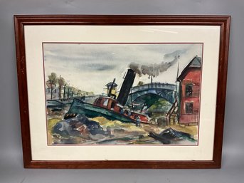 Vintage Steamboat Watercolor Painting
