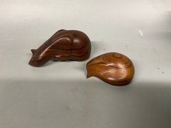 (2) Rosewood Carved Cat Figures