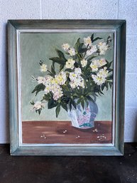 Mid Century Floral Still Life Painting On Board