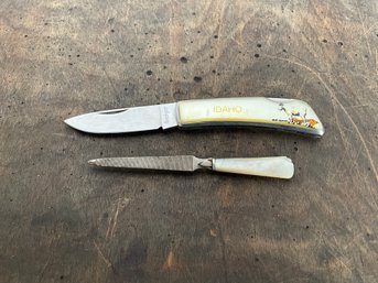 Kershaw Pocket Knife And Mother Of Pearl Filer