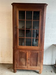 Early 20th C. Primitive Two-piece Corner Hutch