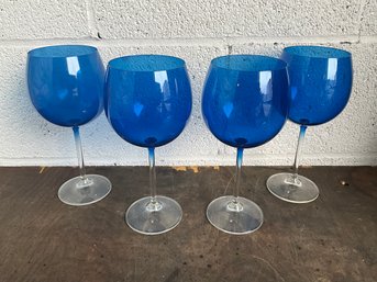 Blue And White Stemmed Wine Glasses