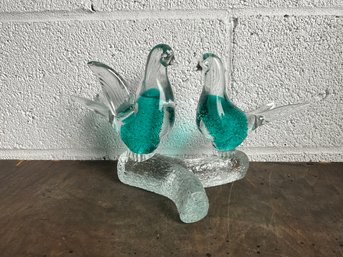 Vintage Murano-Style Glass Dove Love Birds On Branch