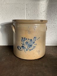 Primitive Ottman Bros & Co. 3 Gallon Stoneware Crock With Cobalt Blue Flower