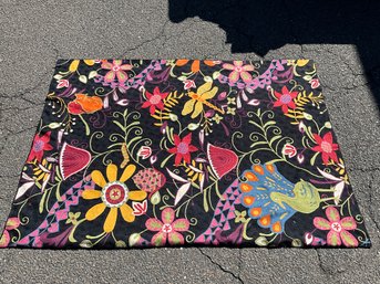 Floral And Insect Embroidered Area Rug