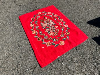 Vintage Red Floral Embroidered Area Rug