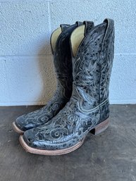 Pair Of Corral Boots Black Leather And Snakeskin Square Toe Cowboy Boots