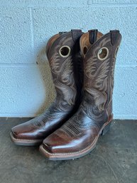 Pair Of Ariat Brown Leather Square Toe Cowboy Boots