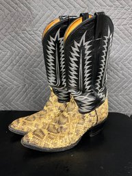 Amazonas Black Leather And Snakeskin Pointed Toe Cowboy Boots