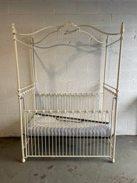 White Wrought Iron Bunny Rabbit Four-Post Canopy Crib