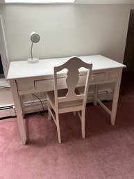 White Wood Desk, Chair And Desk Lamp