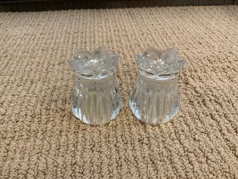 Pair Of Cut Glass Floral Salt And Pepper Shakers