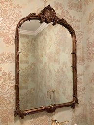 Vintage Shell Top And Floral Motif Gold Gilt Mirror