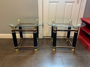 Mid Century Italian Faux Tusk Brass & Glass Side Tables