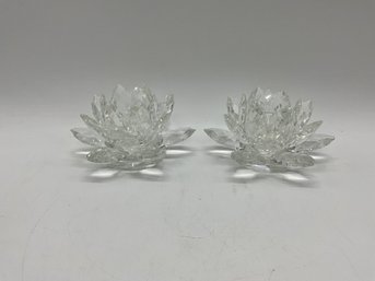 Vintage Crystal Lotus Flower Candle Holders
