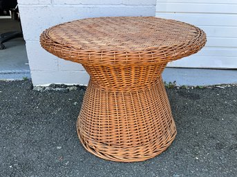 Round Woven Wicker Cocktail Table