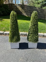 Pair Of Faux Boxwood Topiary Trees