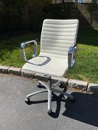 Crate & Barrel White And Chrome Rolling Office Arm Chair