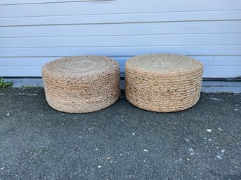 Pair Of Woven Seagrass Ottomans
