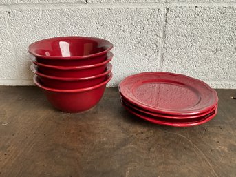 Grouping Of Red Bowls And Plates