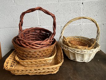 Grouping Of Miscellaneous Wicker Baskets And Trays