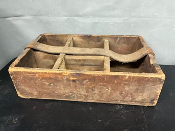 Antique Machinist Wood And Leather Tool Box