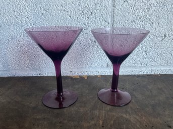 Purple Hand-blown Martini Glasses