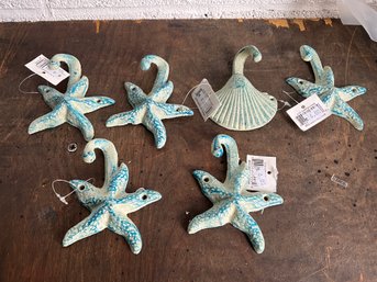 Grouping Of Cast Iron Starfish And Seashell Hooks