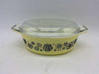 Vintage Yellow And Black Floral Pyrex Casserole