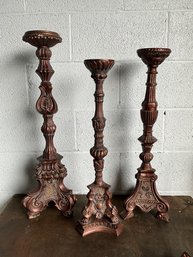 Grouping Of Bronze-Tone Candleholders
