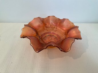 Vintage Peach Iridescent Carnival Glass Bowl