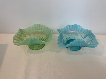 Vintage Green And Blue Depression Glass Candy Dishes
