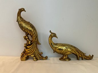 Pair Of Mid-Century Gilded Pheasants By Syroco