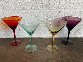 Multicolor Hand-blown Twisted Stem Martini Glasses