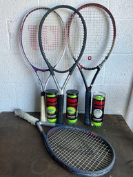 Grouping Of Tennis Racquets And Balls