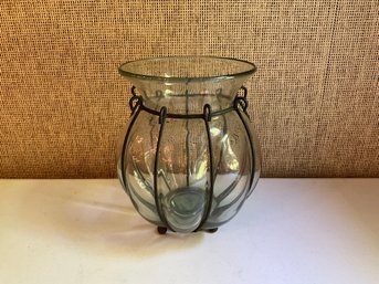 Metal Encased Glass Vase