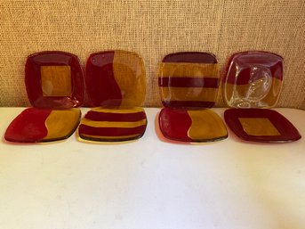 Grouping Of Red And Yellow Dessert Plates