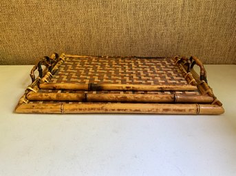 Vintage Bamboo And Rattan Serving Trays