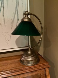 Vintage Brass And Green Glass Adjustable Lamp