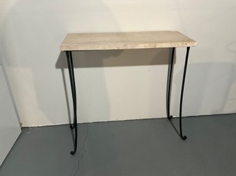 Italian Travertine Marble And Iron Console Table