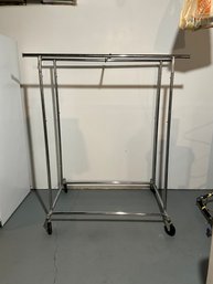 Metal Double Rod Coat Rack On Wheels