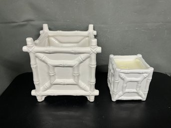 Twos Company White Ceramic Bamboo Planter And Candle