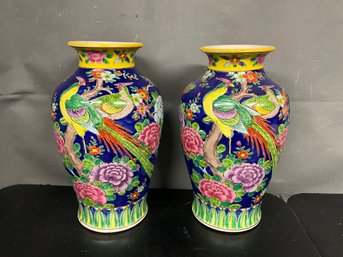 Antique Japanese Arita Phoenix Bird Baluster Vases