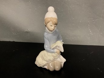 Vintage Lladro Shepard With Lamb Figurine