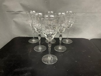 Vintage Floral Etched Wine Glasses