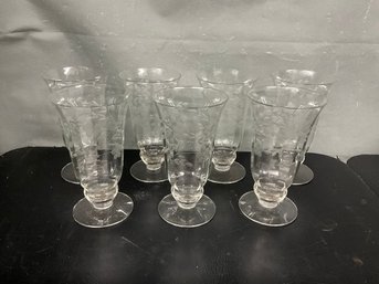 Grouping Of Vintage Etched Glasses