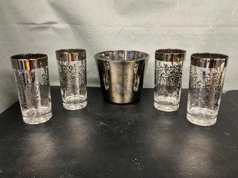 Mid-Century Tumblers And Ice Bucket